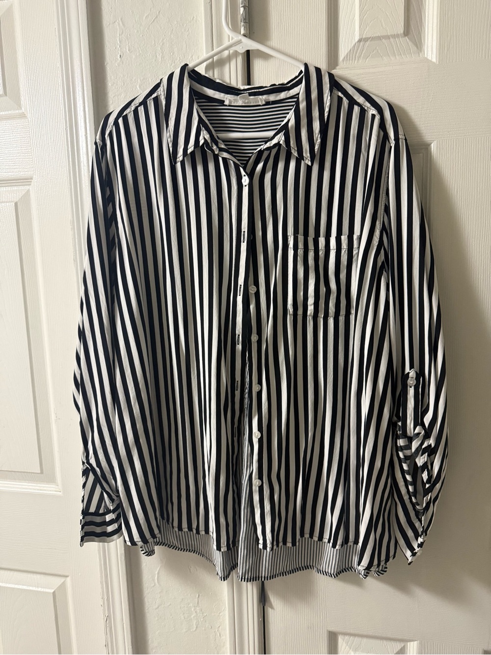 JANE & DELANCEY - Black Stripe Roll Tab Long Sleeve Button-Up Rayon Shirt sz 3x